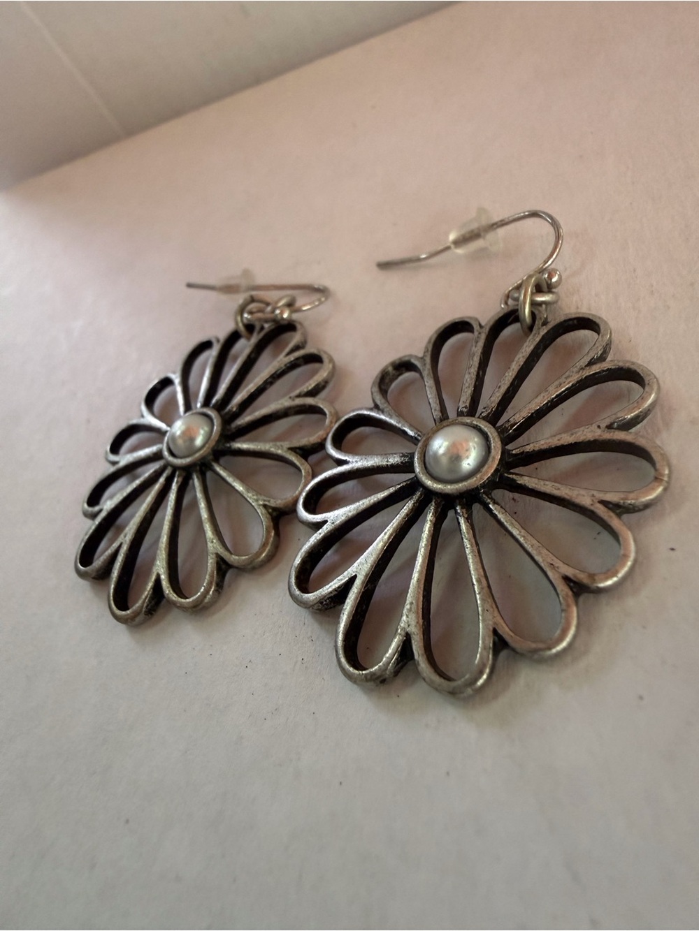 Lia Sophia Silver Floral Drop Earrings with Pearl Center - Women Jewelry - Picture 3 of 4